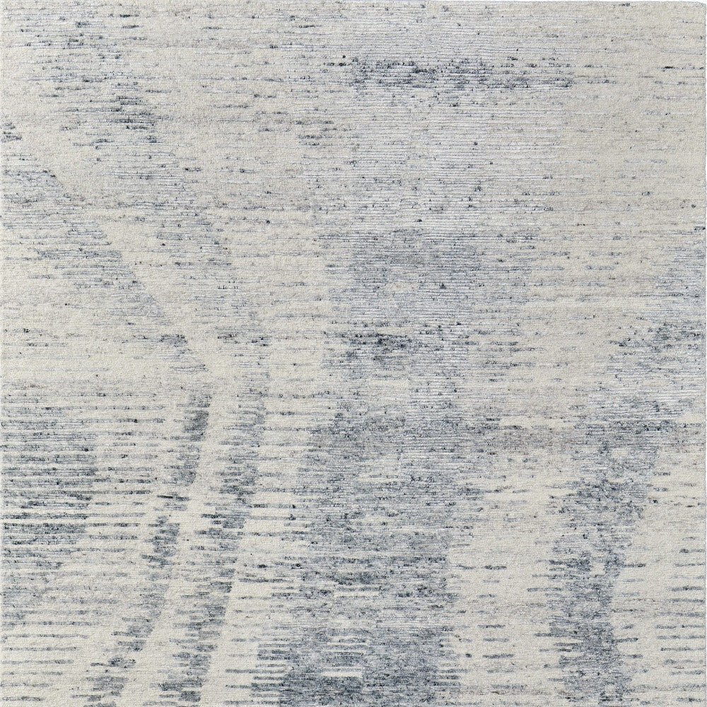 9' X 13' Ivory Gray and Blue Abstract Hand Knotted Worn Faded Area Rug