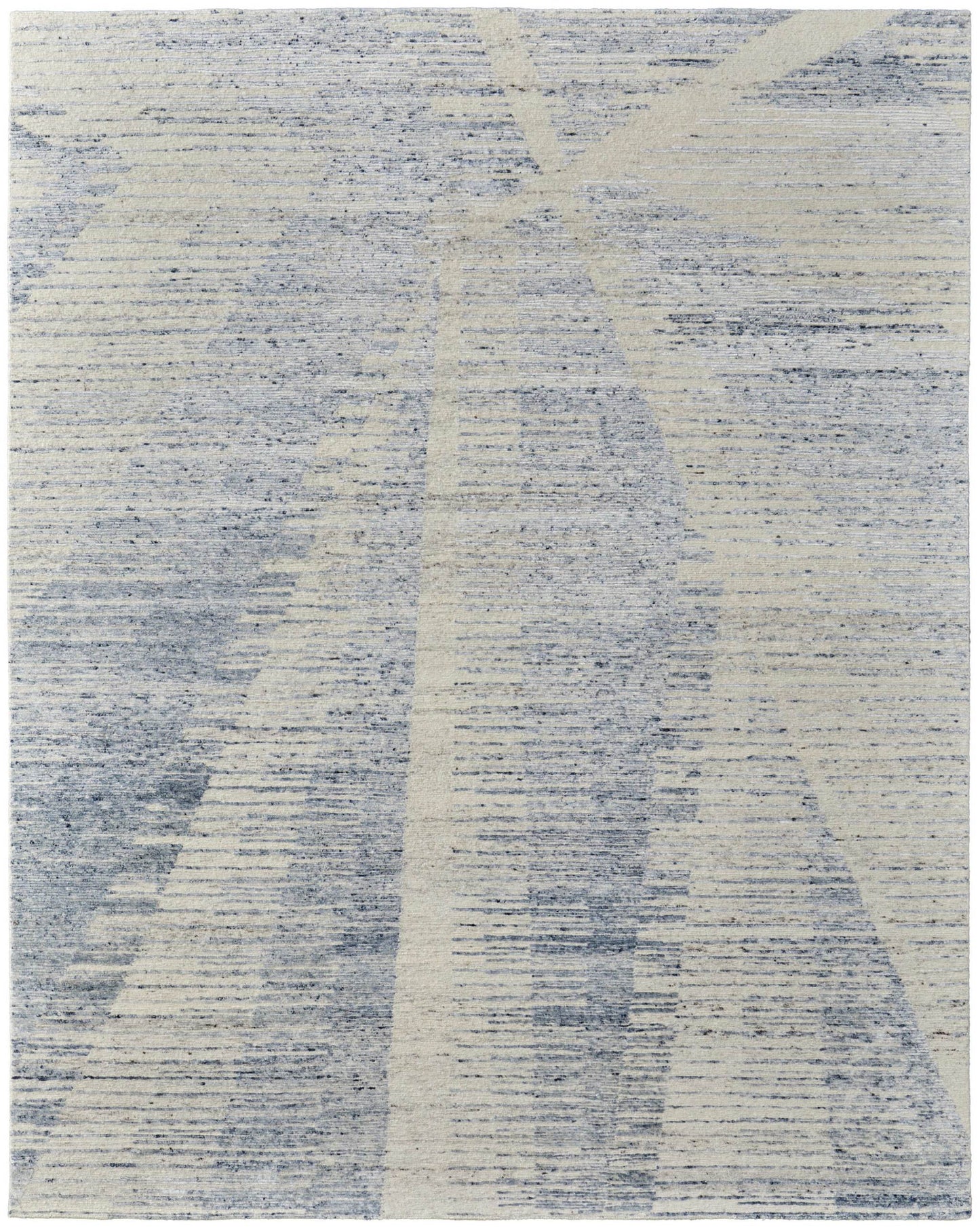 4' X 6' Ivory and Blue Abstract Hand Knotted Worn Faded Area Rug