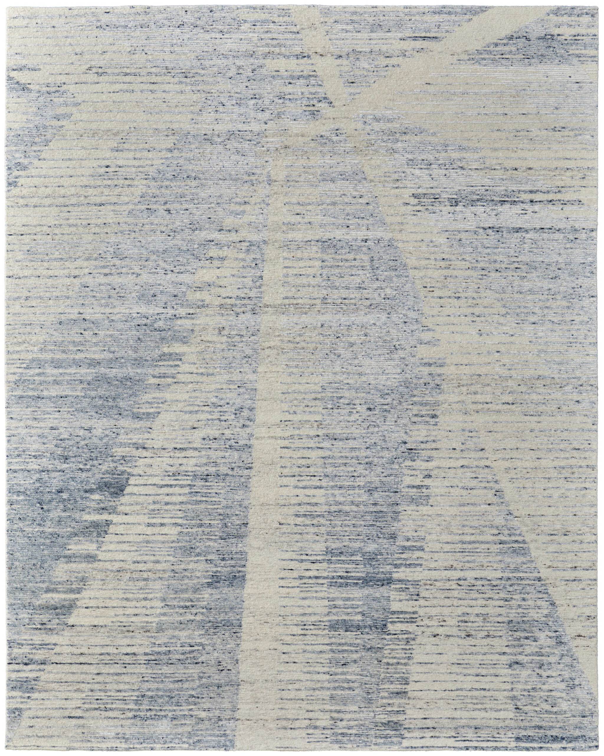 4' X 6' Ivory and Blue Abstract Hand Knotted Worn Faded Area Rug