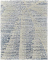 9' X 13' Ivory and Blue Abstract Hand Knotted Worn Faded Area Rug
