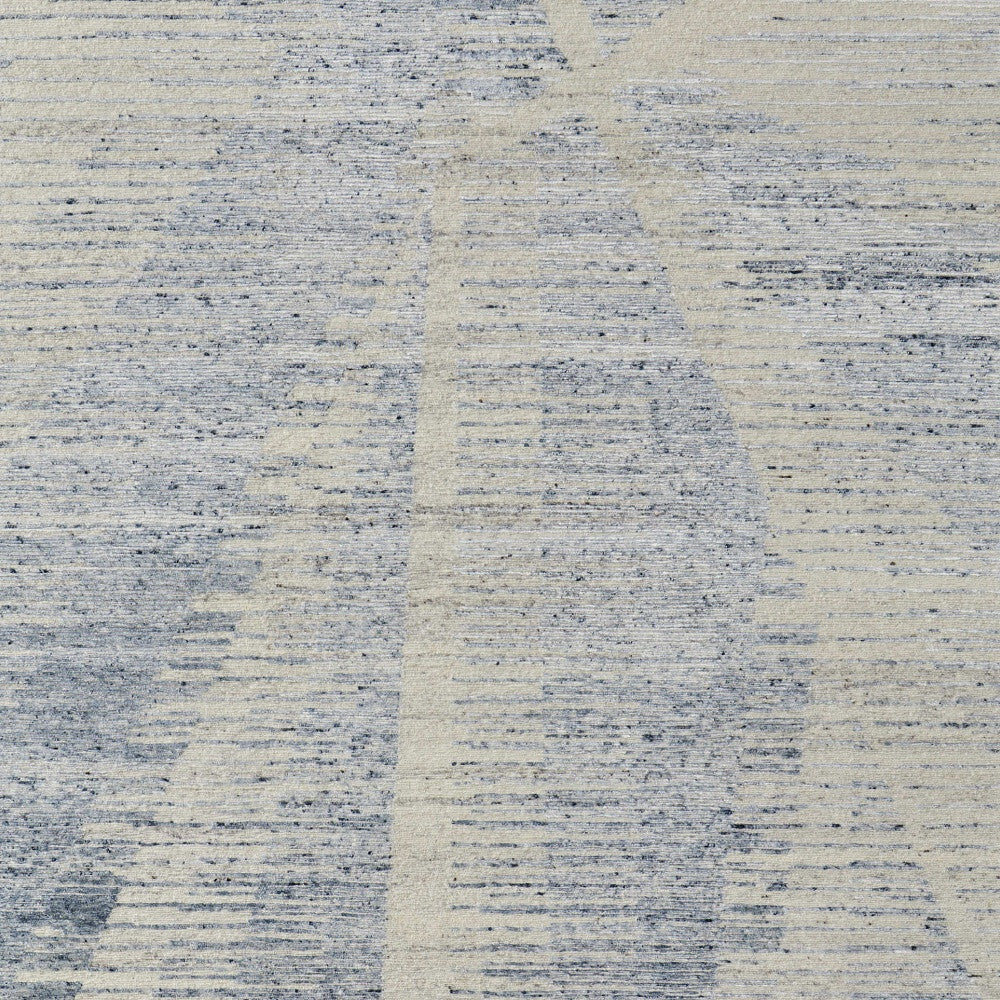 9' X 13' Ivory and Blue Abstract Hand Knotted Worn Faded Area Rug