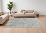 12' X 15' Ivory and Blue Abstract Hand Knotted Worn Faded Area Rug