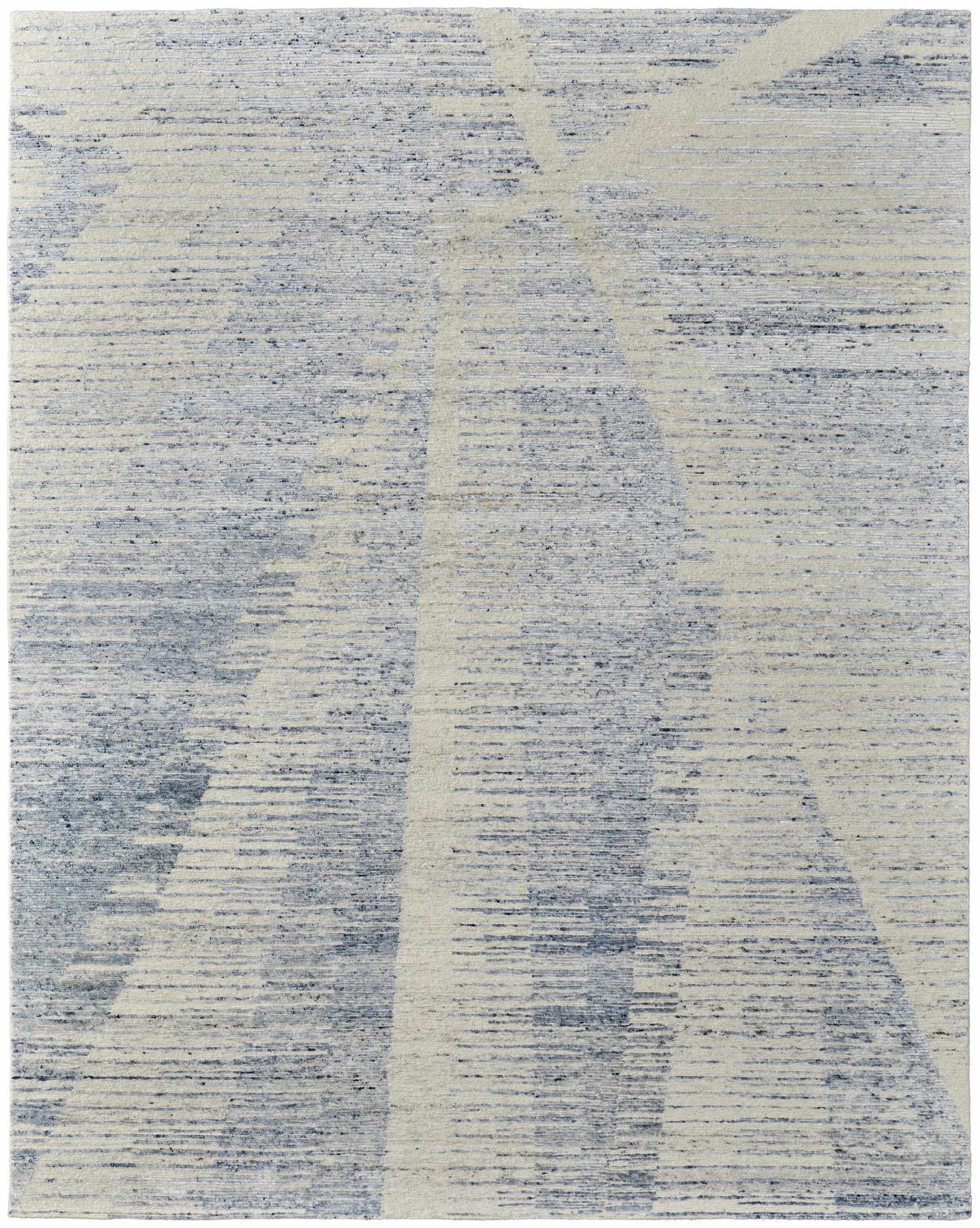 12' X 15' Ivory and Blue Abstract Hand Knotted Worn Faded Area Rug