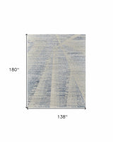 12' X 15' Ivory and Blue Abstract Hand Knotted Worn Faded Area Rug