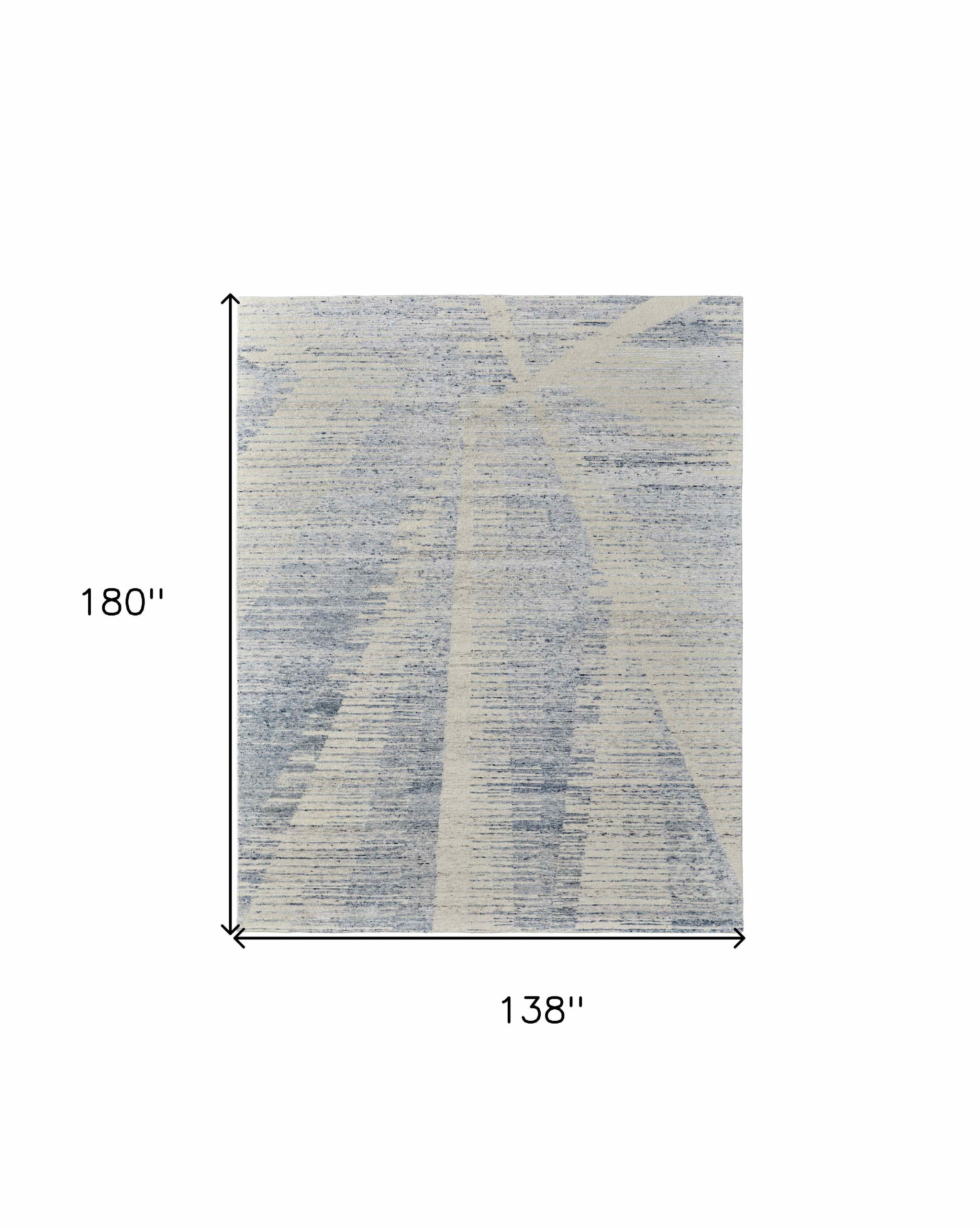 12' X 15' Ivory and Blue Abstract Hand Knotted Worn Faded Area Rug