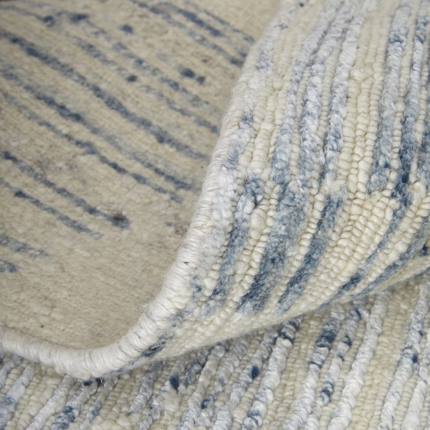 12' X 15' Ivory and Blue Abstract Hand Knotted Worn Faded Area Rug