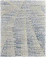 12' X 15' Ivory and Blue Abstract Hand Knotted Worn Faded Area Rug