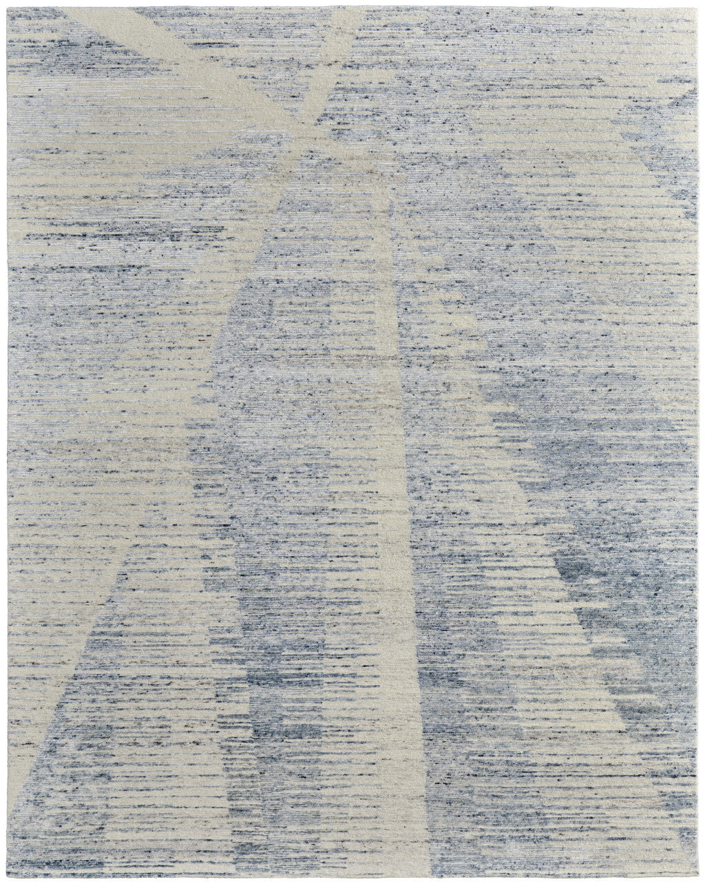 12' X 15' Ivory and Blue Abstract Hand Knotted Worn Faded Area Rug