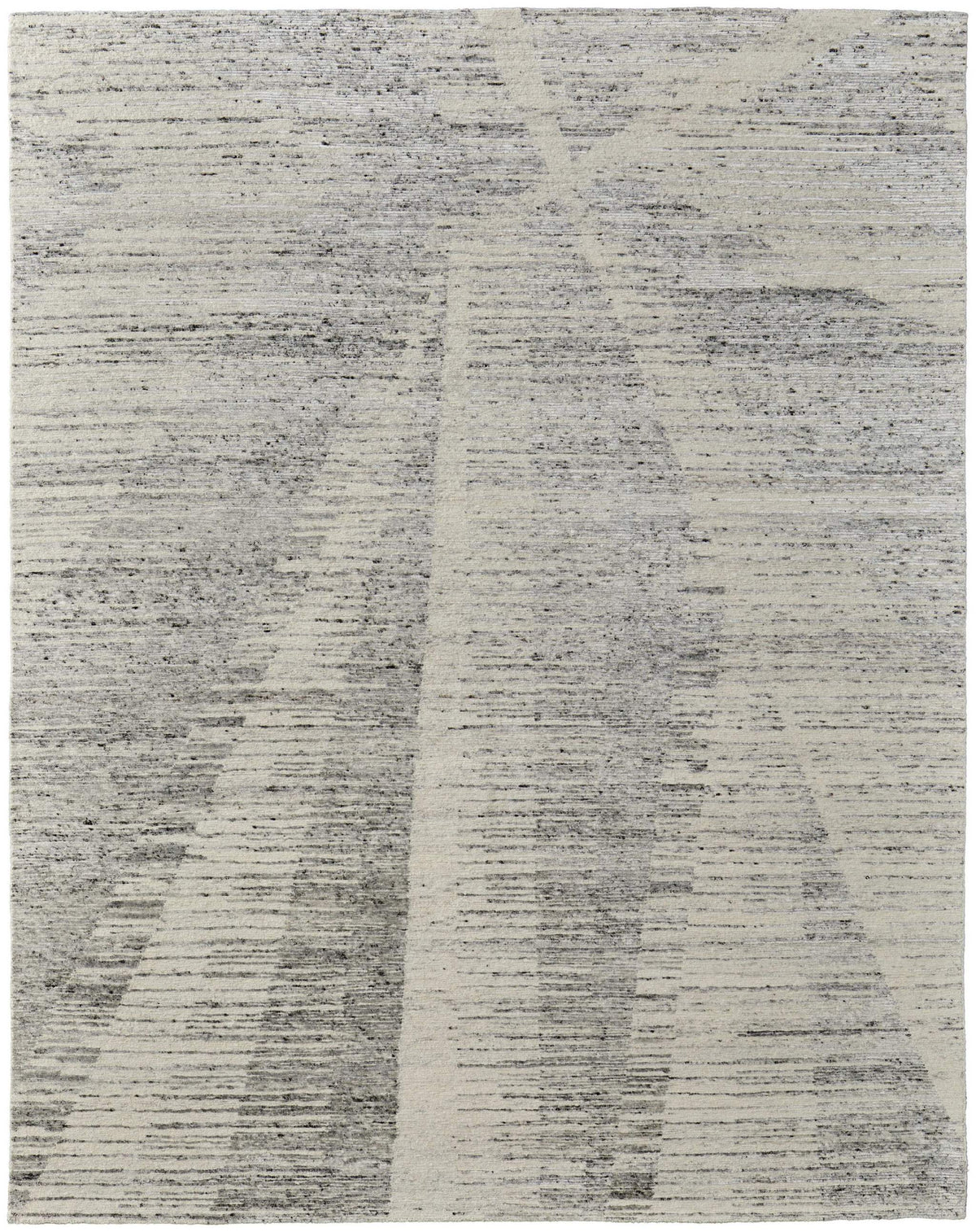 3' X 5' Ivory and Gray Abstract Hand Knotted Worn Faded Area Rug