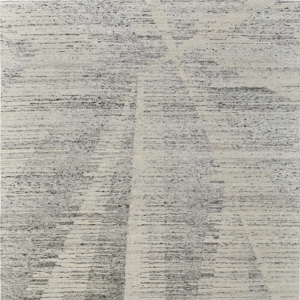 3' X 5' Ivory and Gray Abstract Hand Knotted Worn Faded Area Rug