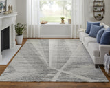 3' X 5' Ivory and Gray Abstract Hand Knotted Worn Faded Area Rug