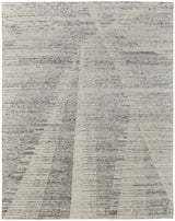 9' X 13' Ivory and Gray Abstract Hand Knotted Worn Faded Area Rug
