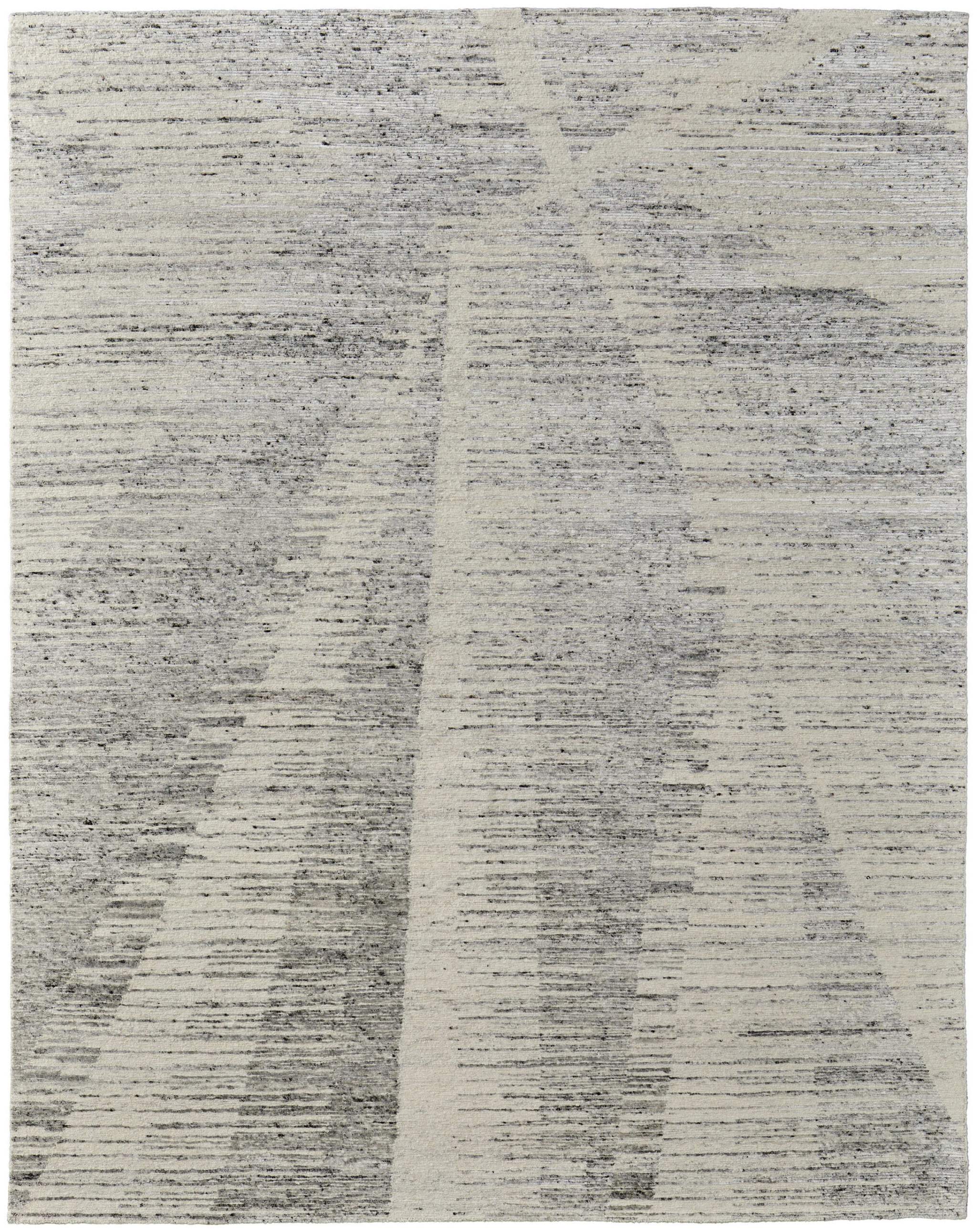 9' X 13' Ivory and Gray Abstract Hand Knotted Worn Faded Area Rug