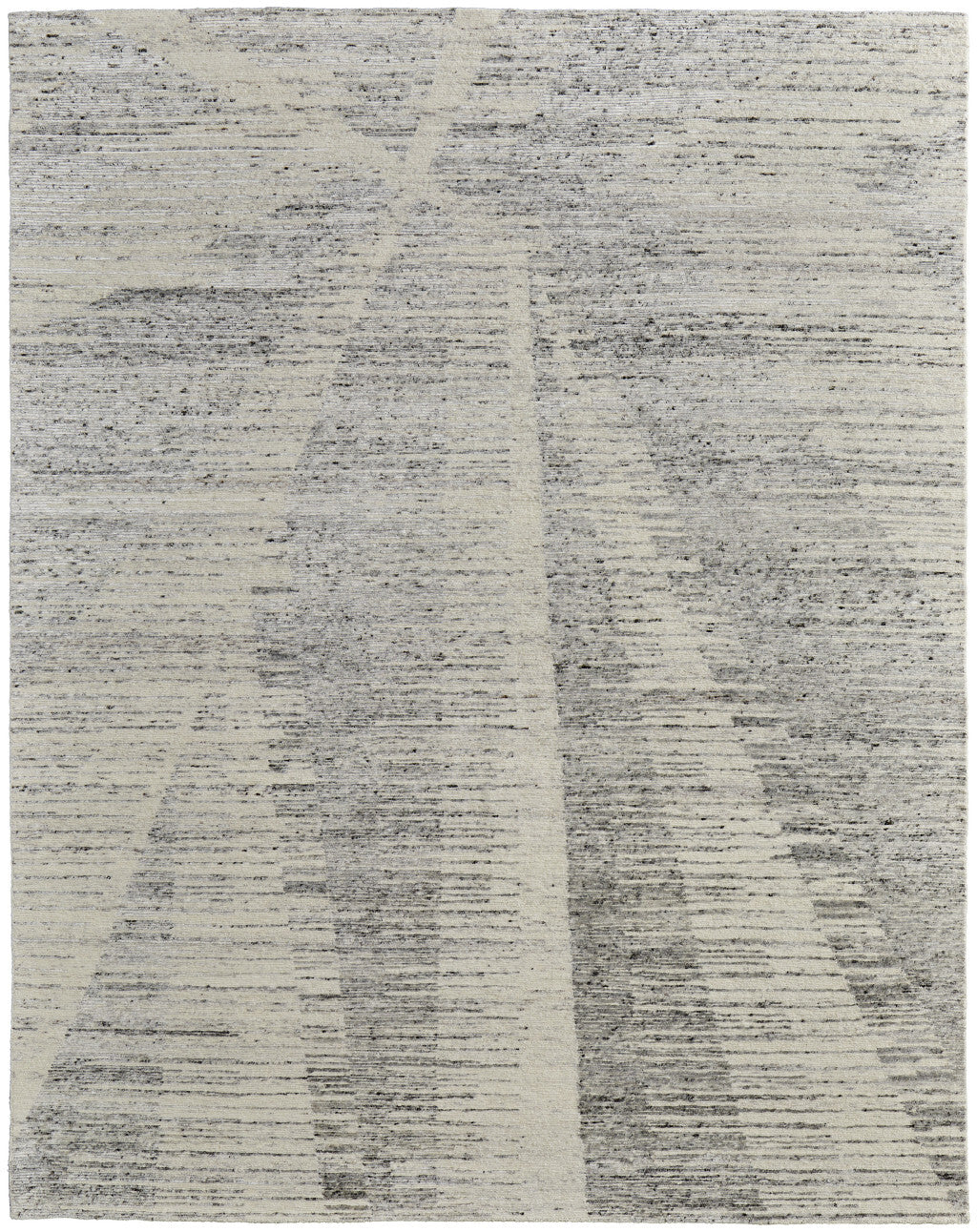 9' X 13' Ivory and Gray Abstract Hand Knotted Worn Faded Area Rug