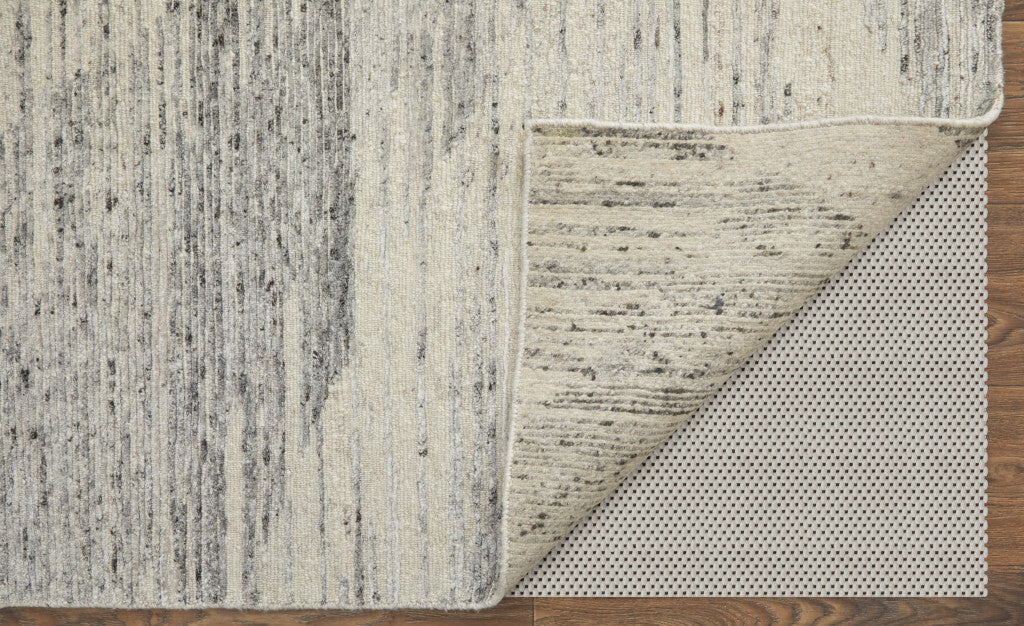9' X 13' Ivory and Gray Abstract Hand Knotted Worn Faded Area Rug