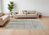 12' X 15' Ivory and Gray Abstract Hand Knotted Worn Faded Area Rug