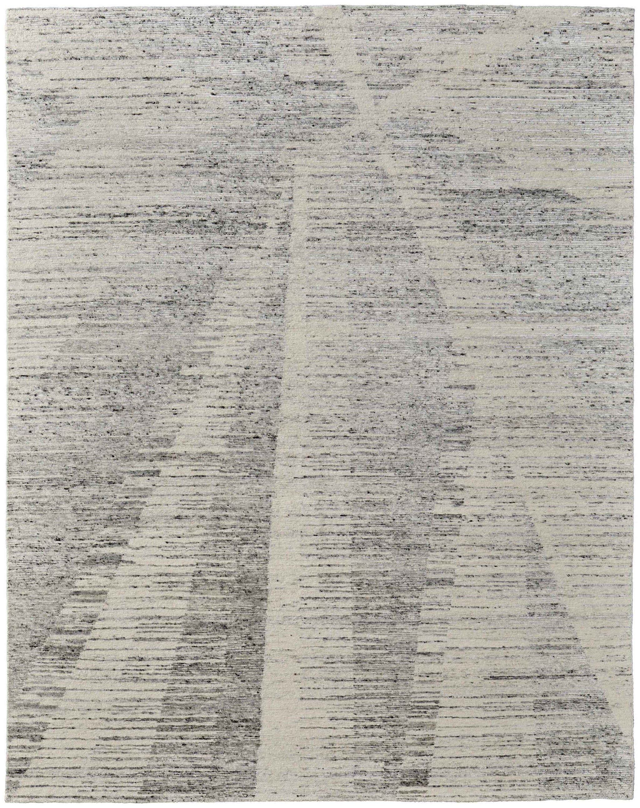 12' X 15' Ivory and Gray Abstract Hand Knotted Worn Faded Area Rug