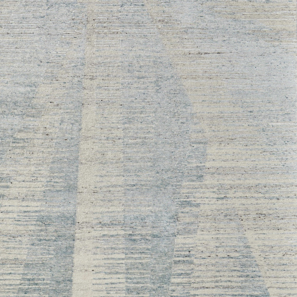 3' X 5' Ivory and Blue Abstract Hand Knotted Worn Faded Area Rug