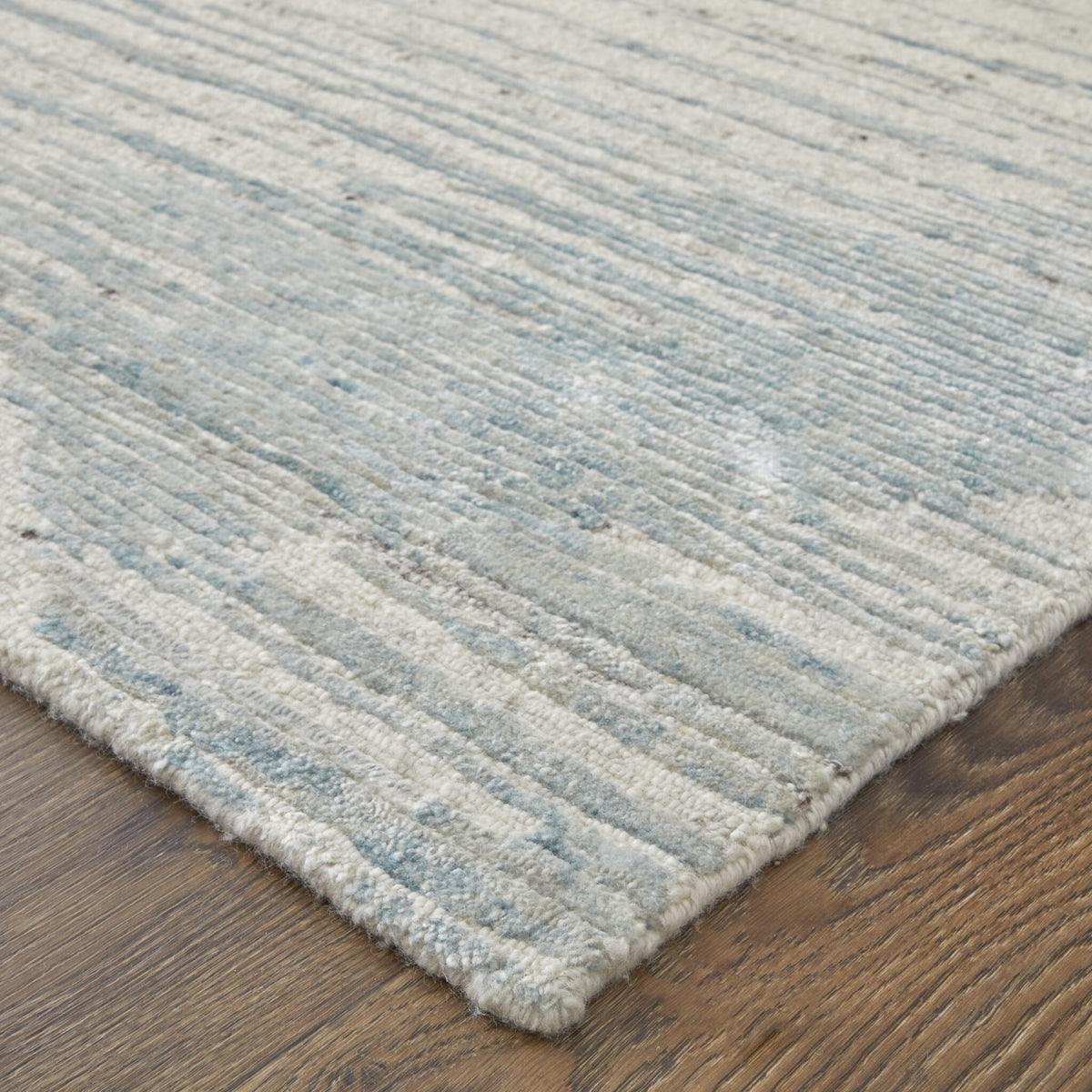 3' X 5' Ivory and Blue Abstract Hand Knotted Worn Faded Area Rug