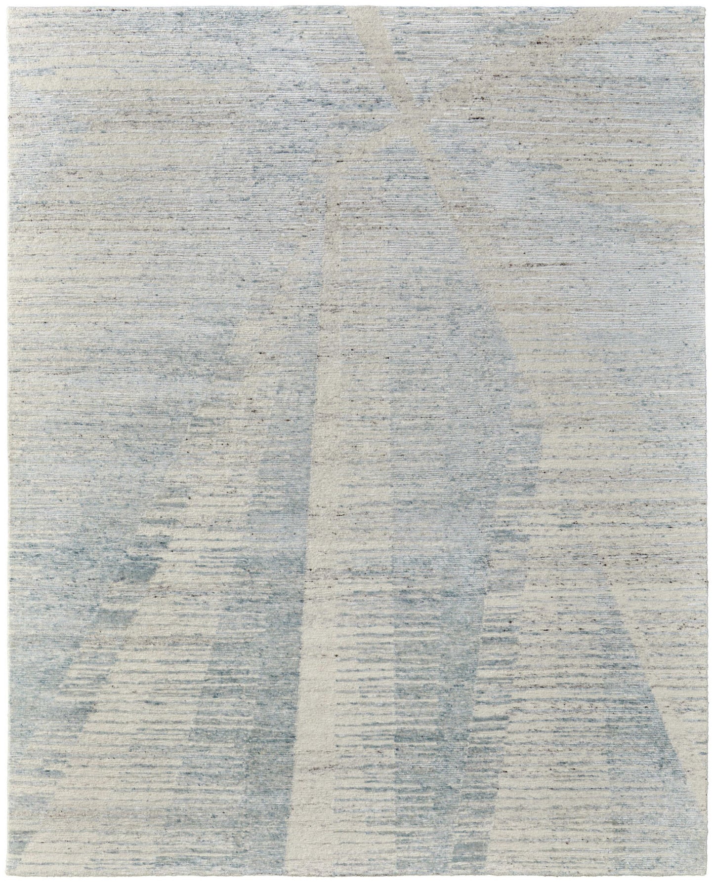 9' X 13' Ivory and Blue Abstract Hand Knotted Worn Faded Area Rug