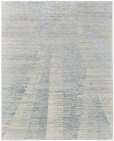 9' X 13' Ivory and Blue Abstract Hand Knotted Worn Faded Area Rug
