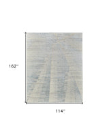 9' X 13' Ivory and Blue Abstract Hand Knotted Worn Faded Area Rug
