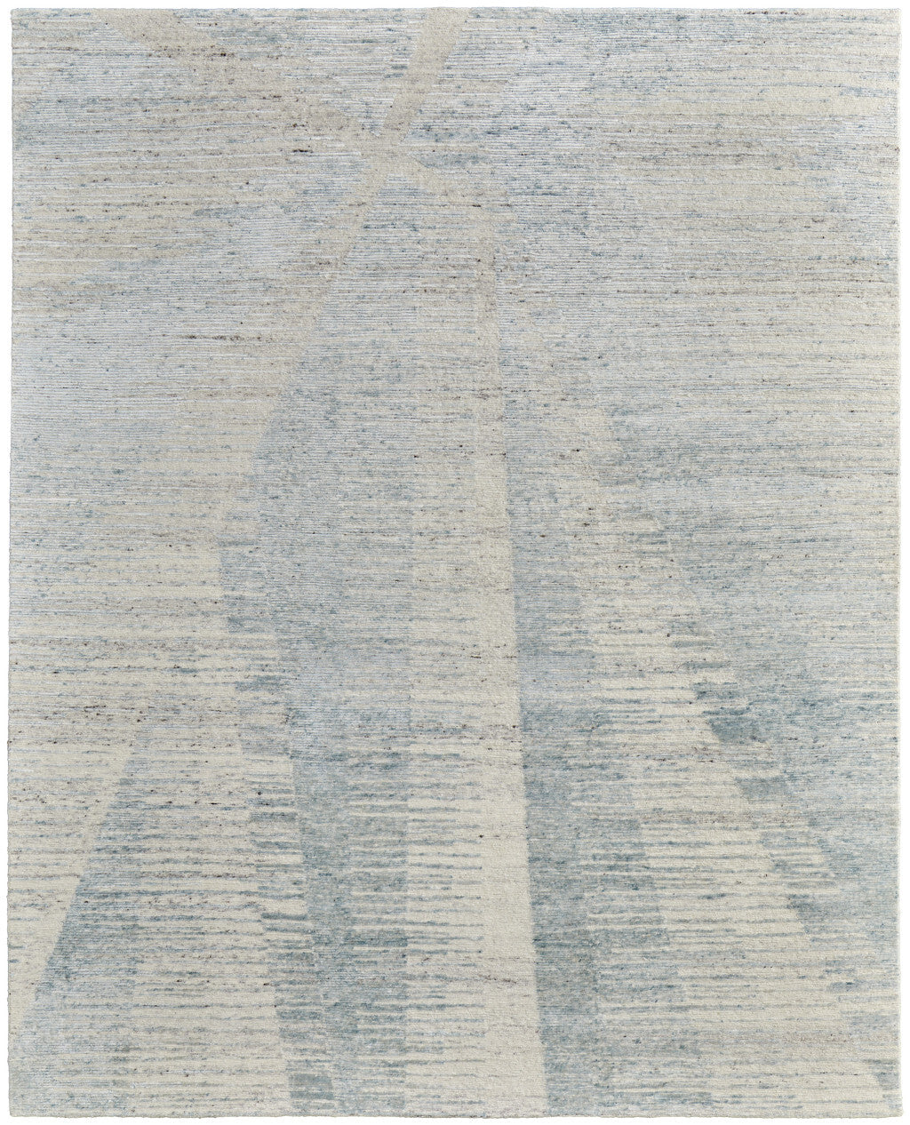 9' X 13' Ivory and Blue Abstract Hand Knotted Worn Faded Area Rug