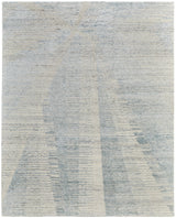 9' X 13' Ivory and Blue Abstract Hand Knotted Worn Faded Area Rug