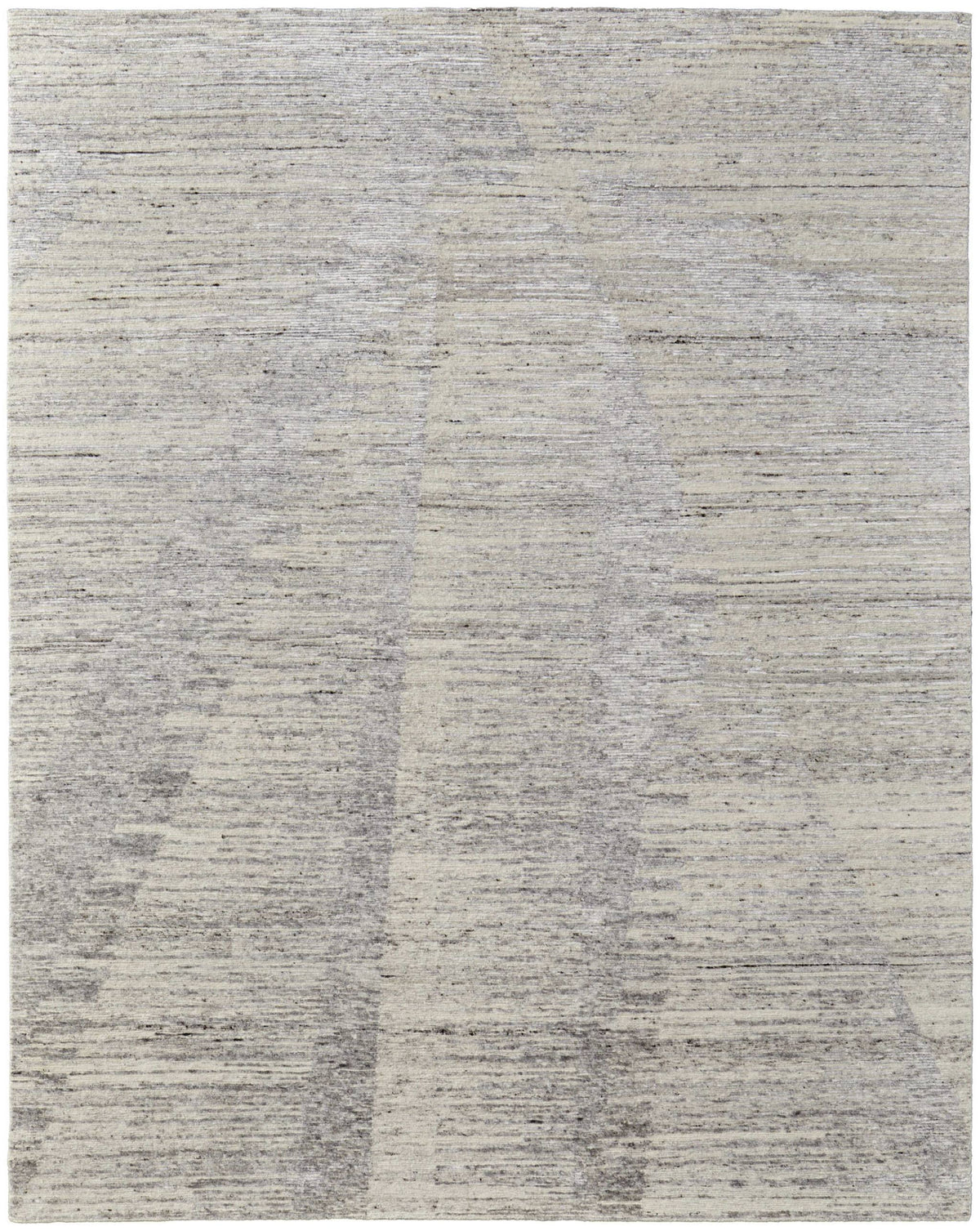 3' X 5' Ivory and Gray Abstract Hand Knotted Worn Faded Area Rug