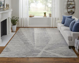 3' X 5' Ivory and Gray Abstract Hand Knotted Worn Faded Area Rug