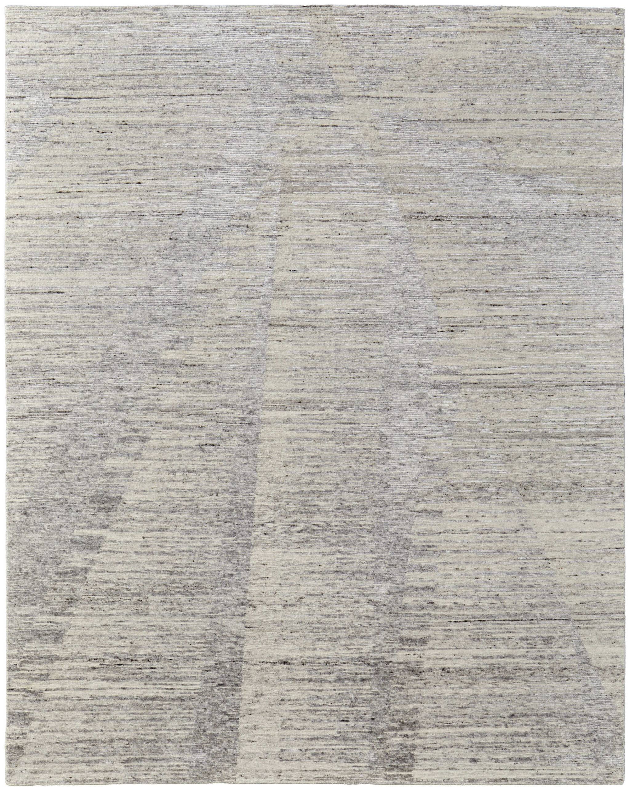 12' X 15' Ivory and Gray Abstract Hand Knotted Worn Faded Area Rug