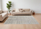 12' X 15' Ivory and Gray Abstract Hand Knotted Worn Faded Area Rug
