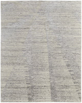 12' X 15' Ivory and Gray Abstract Hand Knotted Worn Faded Area Rug