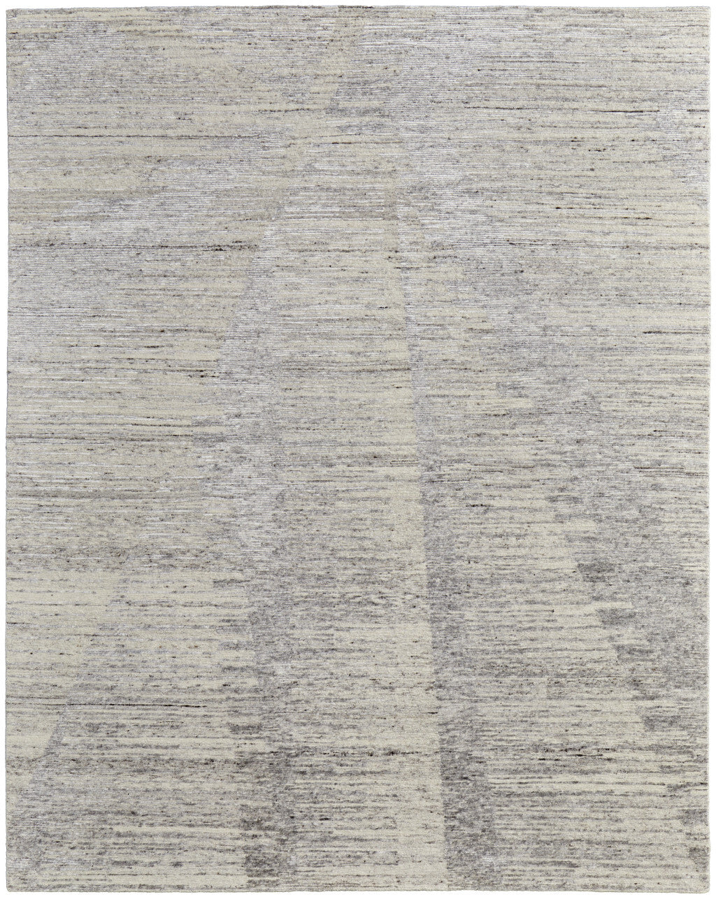 12' X 15' Ivory and Gray Abstract Hand Knotted Worn Faded Area Rug