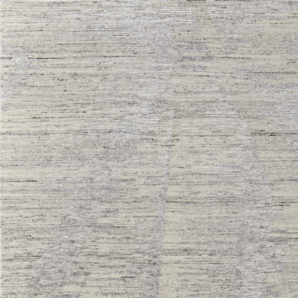 12' X 15' Ivory and Gray Abstract Hand Knotted Worn Faded Area Rug