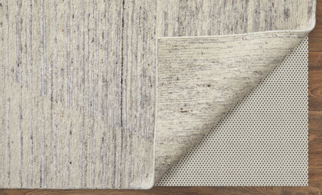 12' X 15' Ivory and Gray Abstract Hand Knotted Worn Faded Area Rug