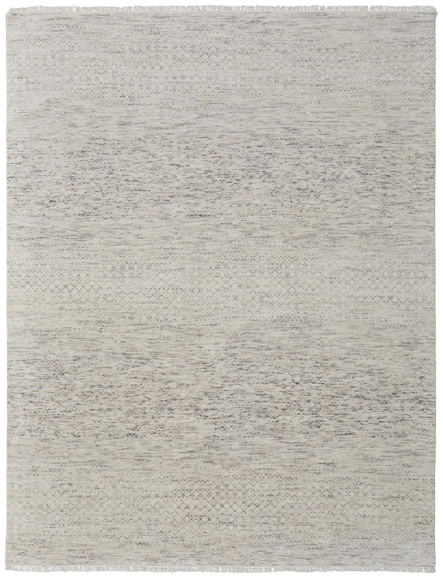 8' X 10' Ivory and Gray Wool Hand Knotted Area Rug With Fringe