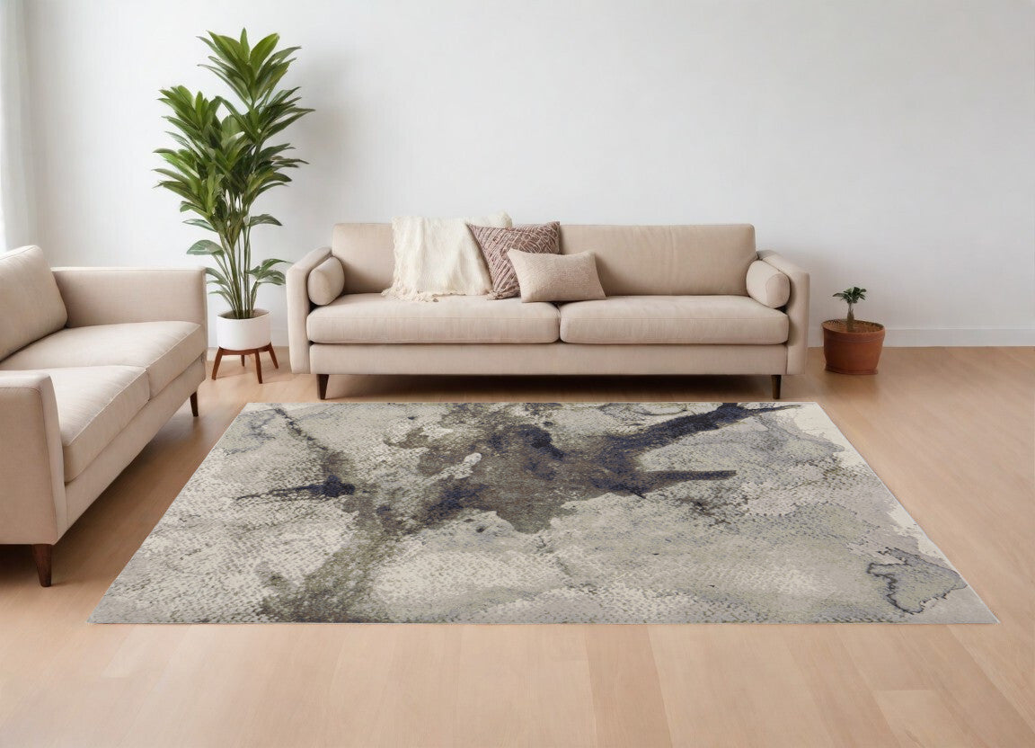 10' X 13' Gray Black and Brown Abstract Power Loom Area Rug