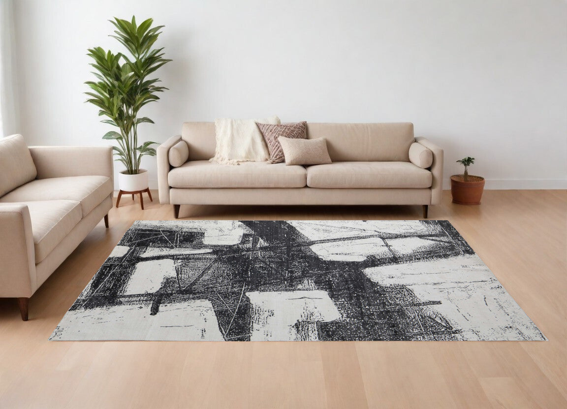 12' X 15' Black and Gray Abstract Hand Woven Area Rug