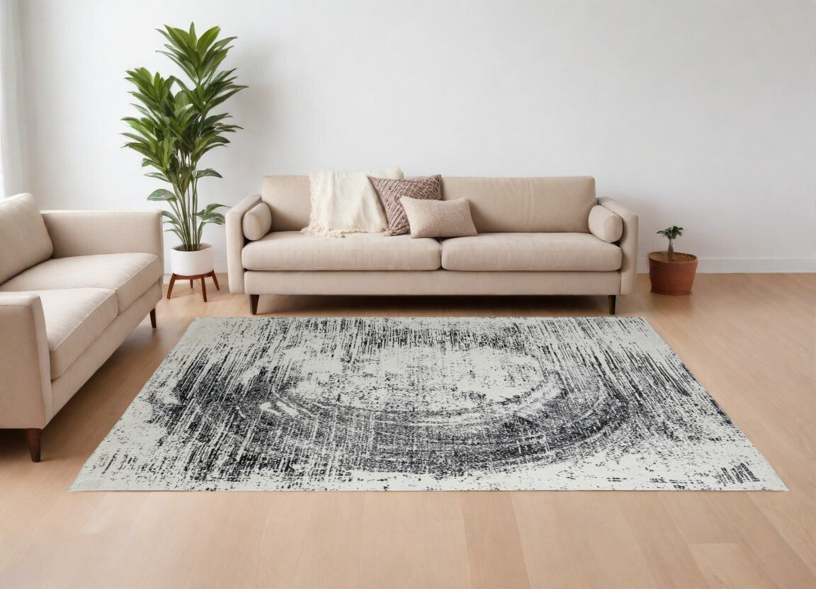 12' X 15' Black and Gray Abstract Hand Woven Area Rug