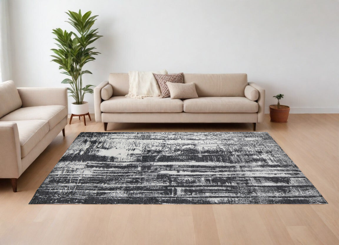 10' X 14' Black and Gray Abstract Hand Woven Area Rug