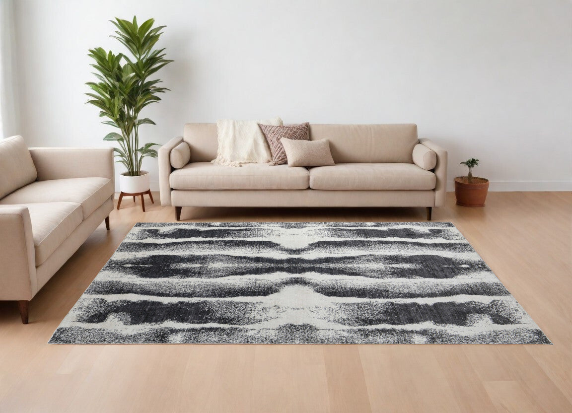 10' X 14' Black and Gray Abstract Hand Woven Area Rug