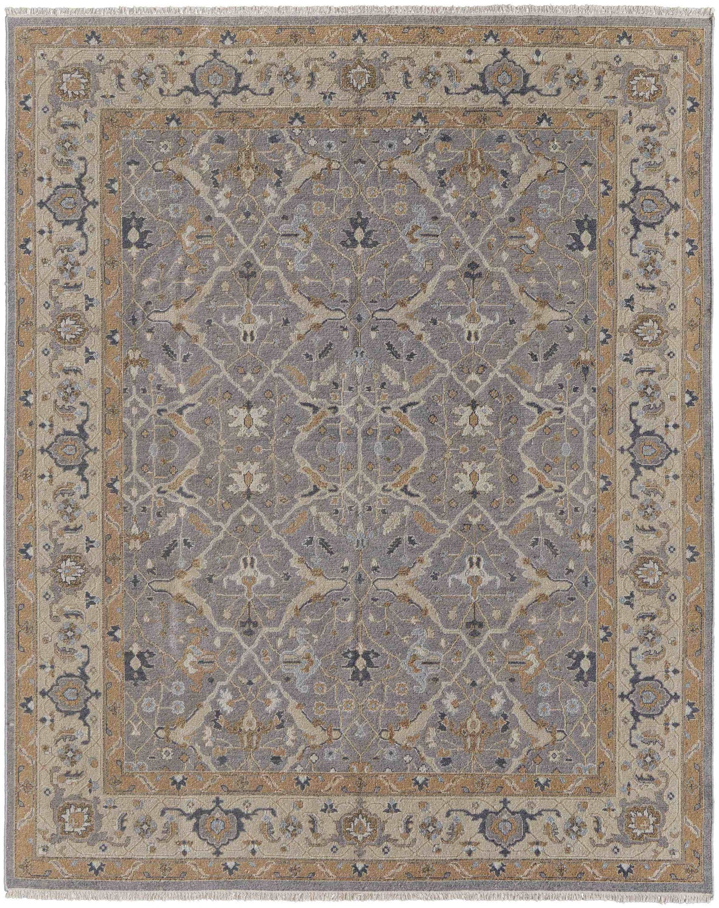 6' X 9' Tan and Gray Wool Oriental Hand Knotted Area Rug With Fringe