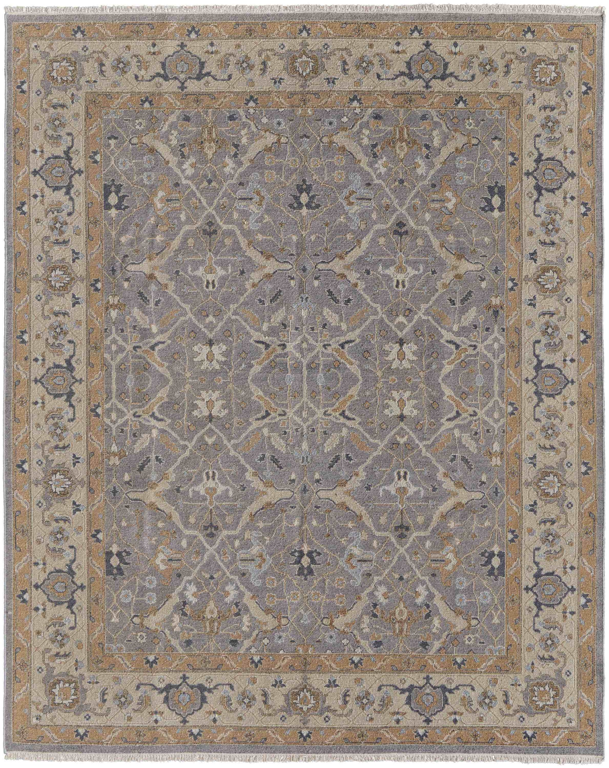 6' X 9' Tan and Gray Wool Oriental Hand Knotted Area Rug With Fringe