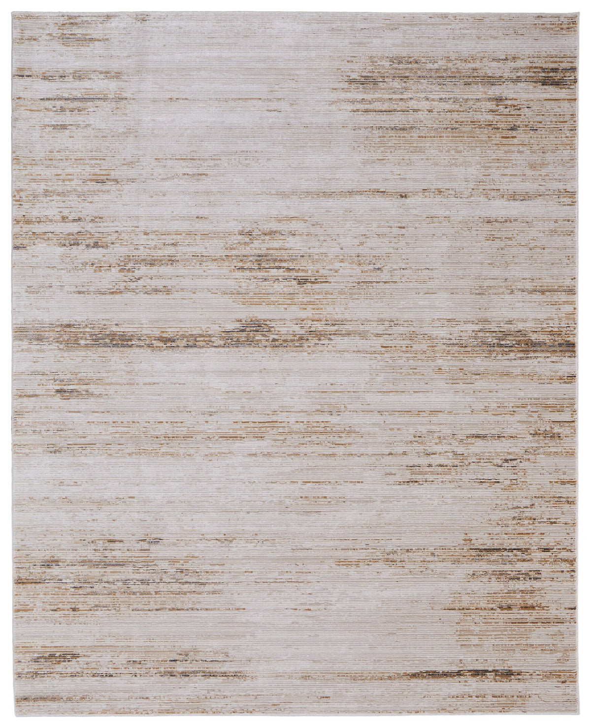 9' X 13' Ivory and Tan Abstract Power Loom Worn Faded Area Rug