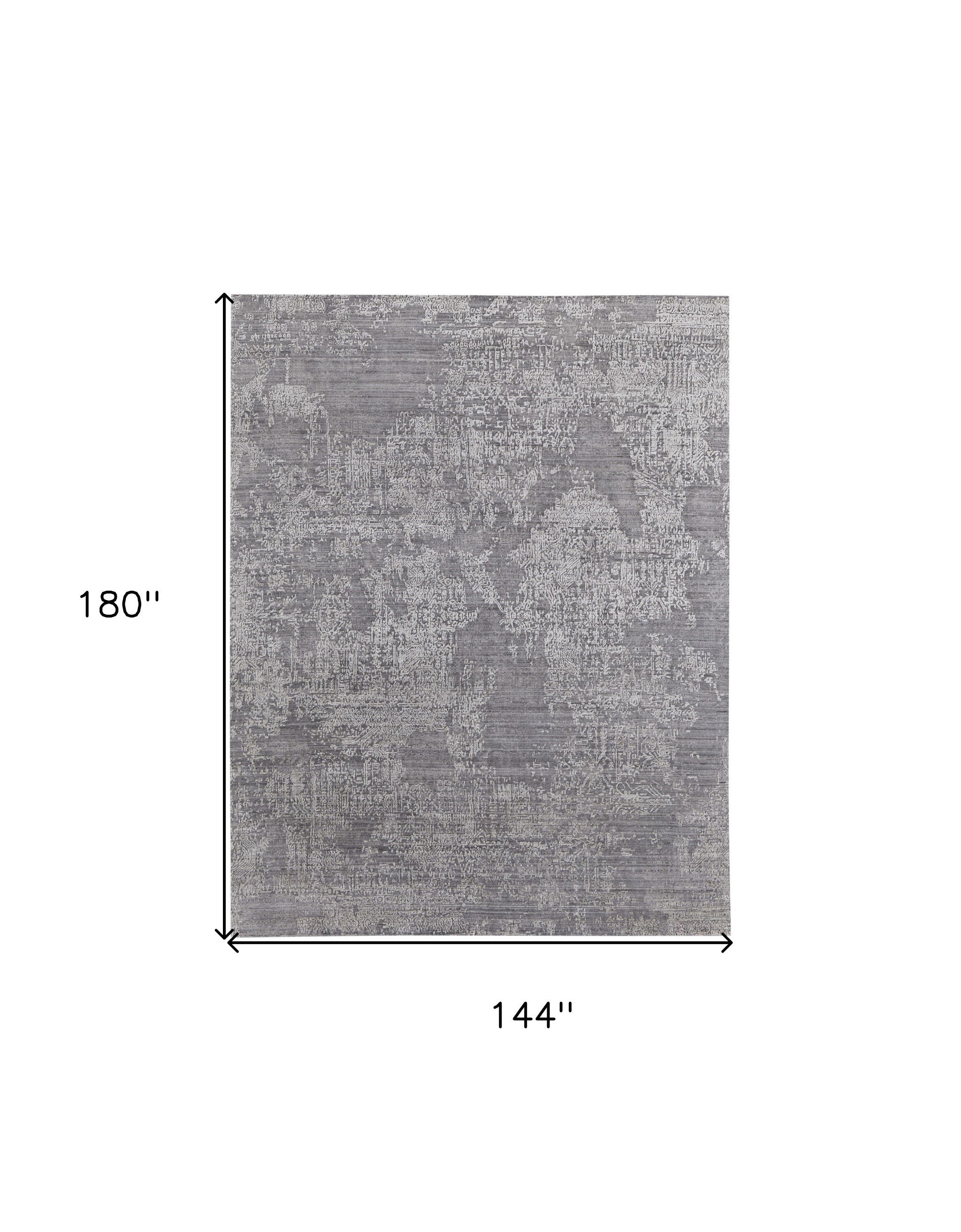 12' X 15' Gray Abstract Hand Woven Worn Faded Area Rug
