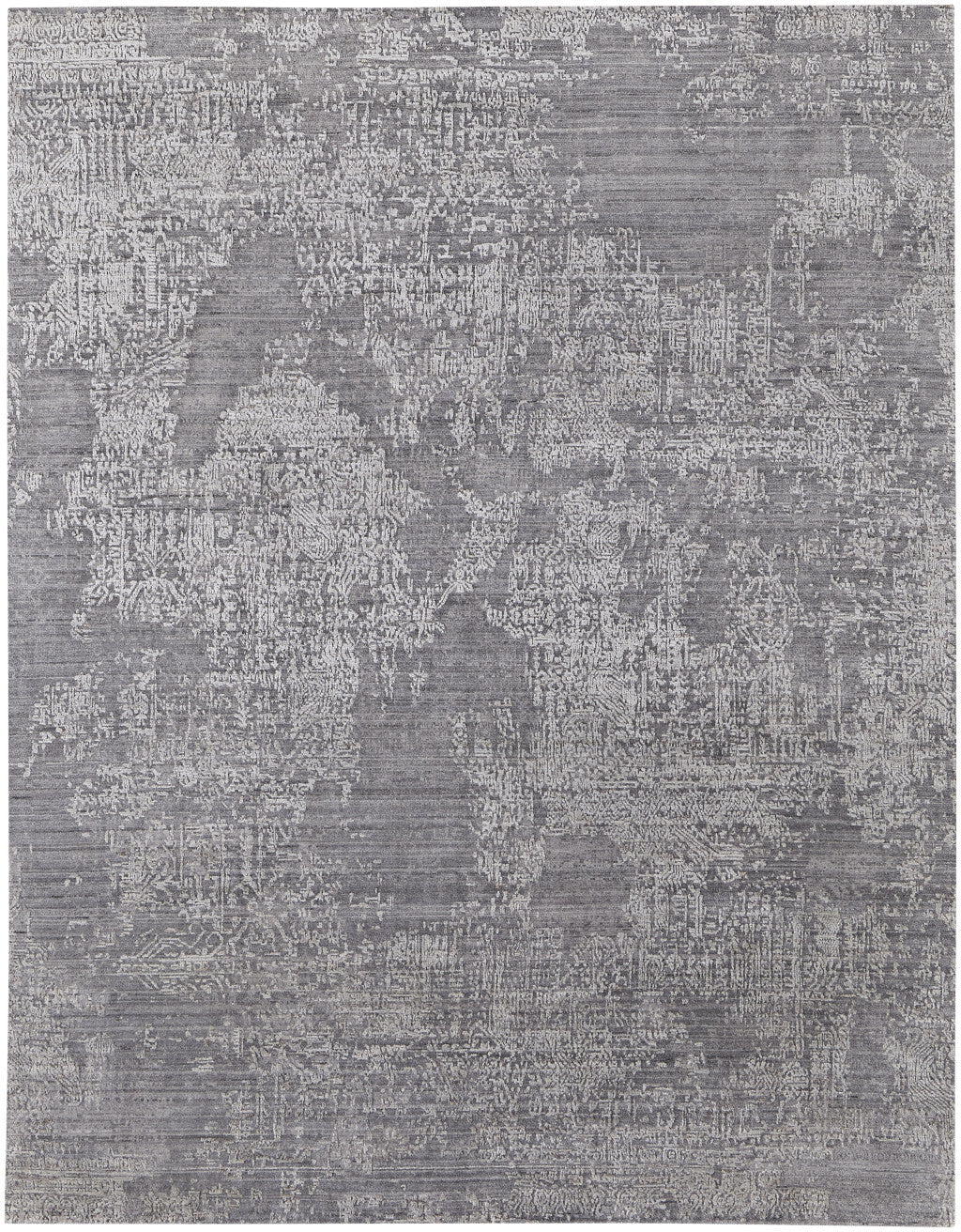 12' X 15' Gray Abstract Hand Woven Worn Faded Area Rug