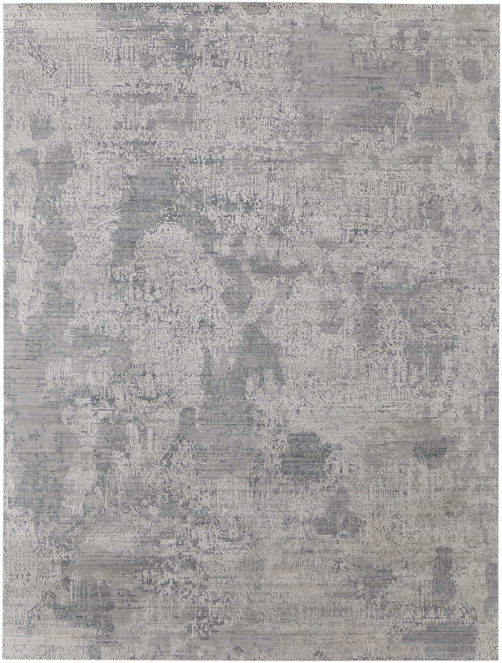 12' X 15' Gray Abstract Hand Woven Worn Faded Area Rug