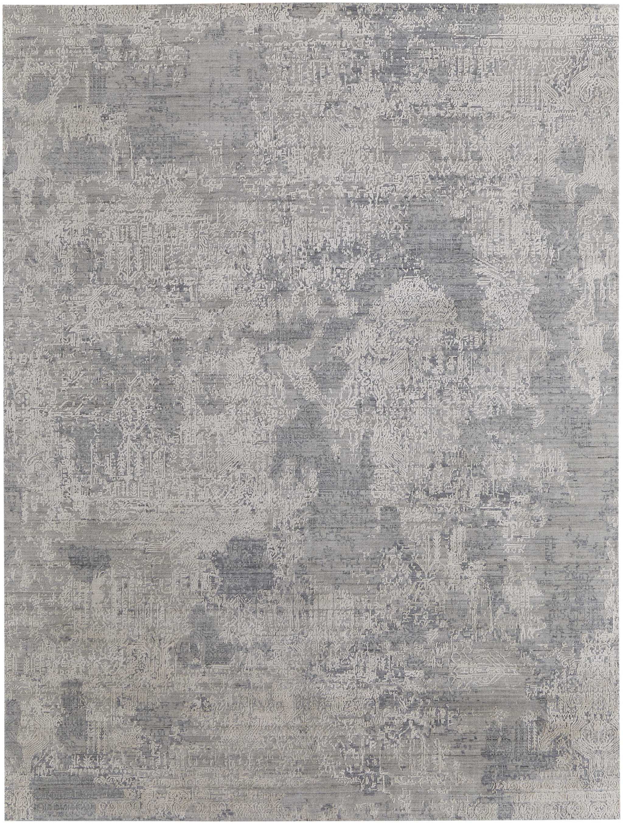 12' X 15' Gray and Silver Abstract Hand Woven Worn Faded Area Rug