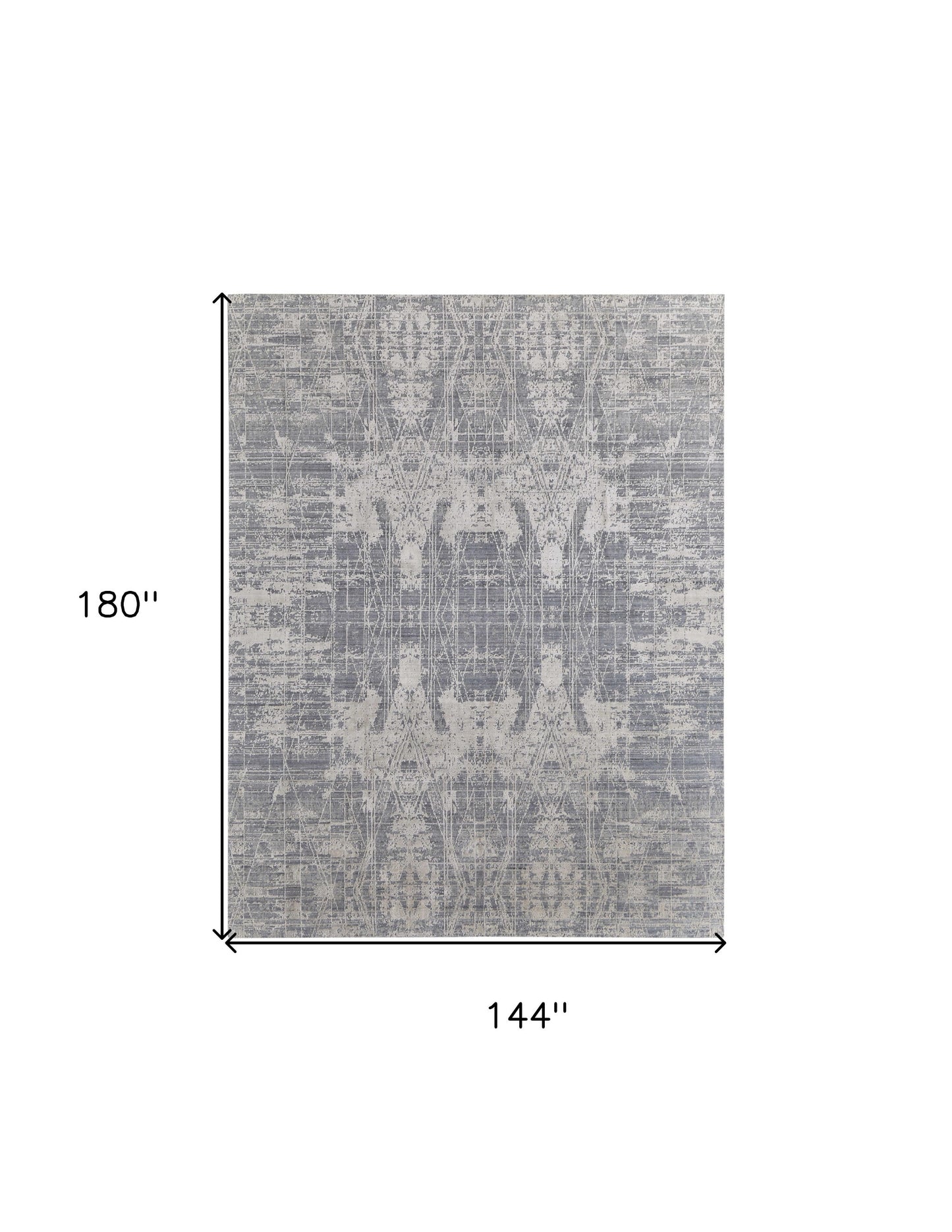 12' X 15' Gray and Silver Abstract Hand Woven Worn Faded Area Rug